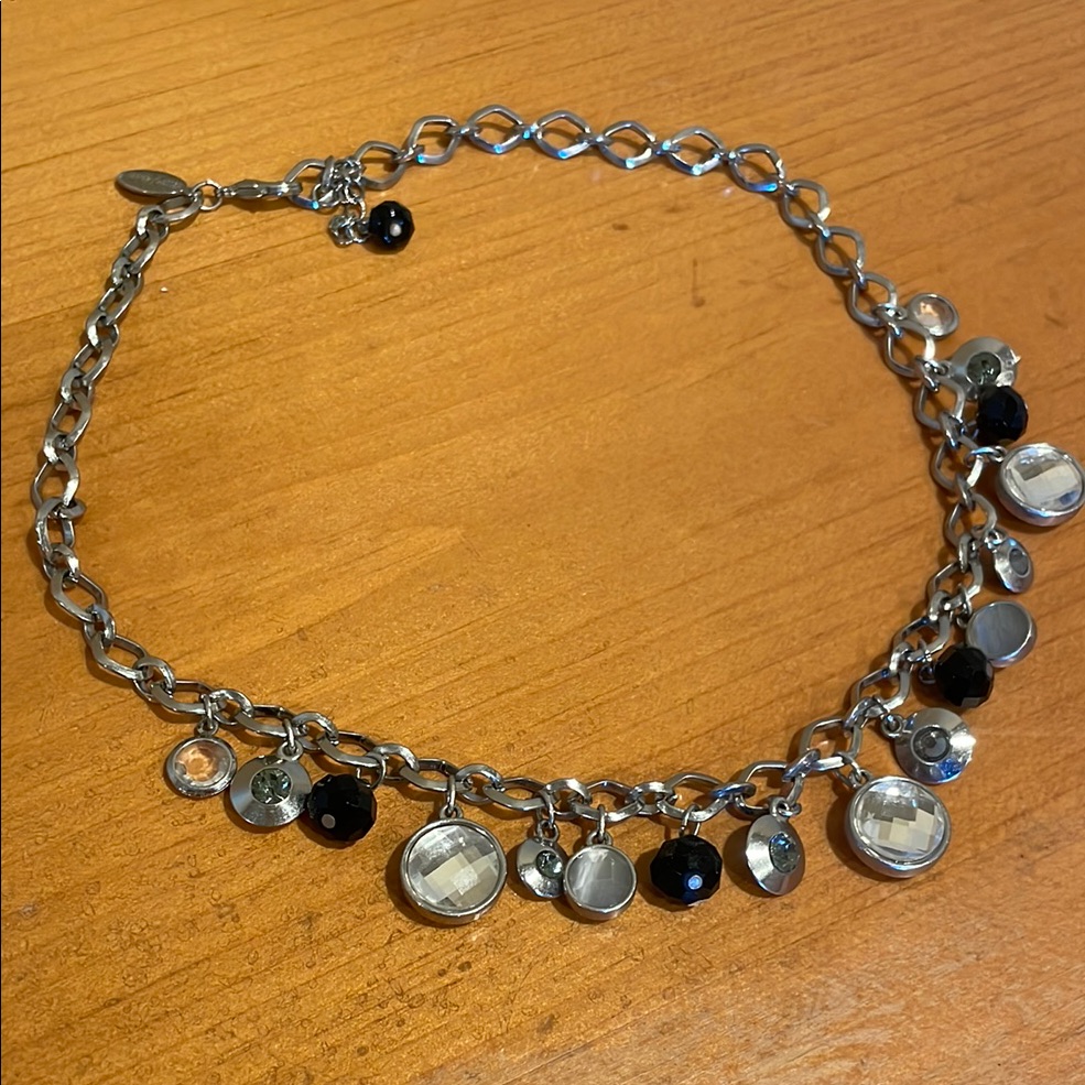 Intricate Silver And Black Charm Necklace With Oval Links